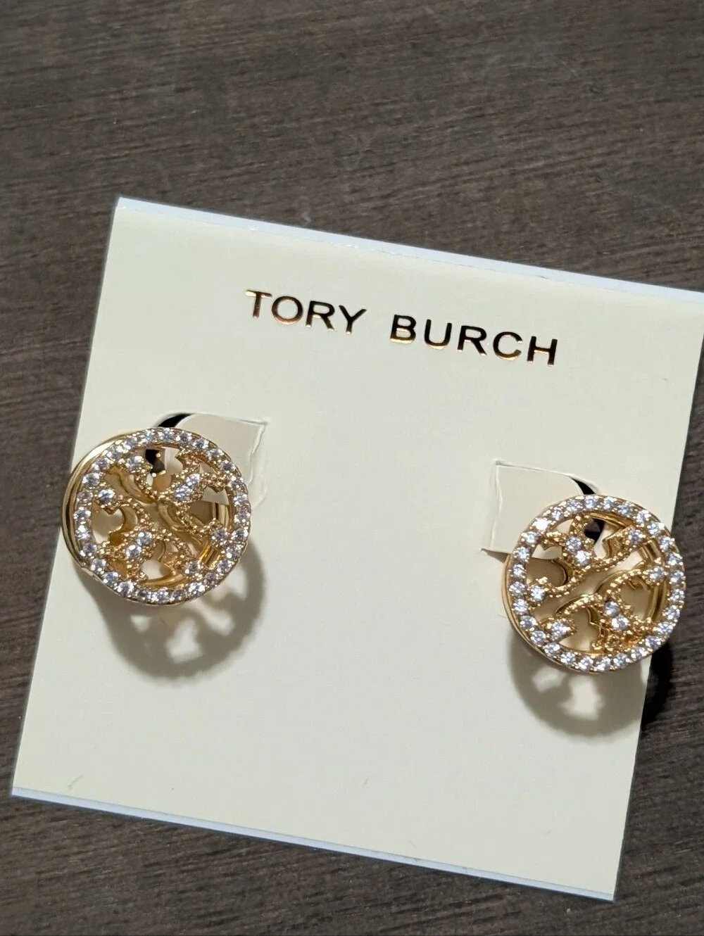 TORY BURCH Pave Gold Tone Reversible Logo Stud Earrings